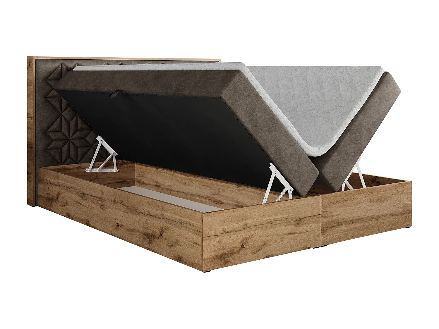 Boxspringbett NESSI - mit hoher Kopfstütze, Multipocket-Matratze und Topper, Doppelbett mit Bettkästen - 200x200 cm - H3 - Braun Velvet