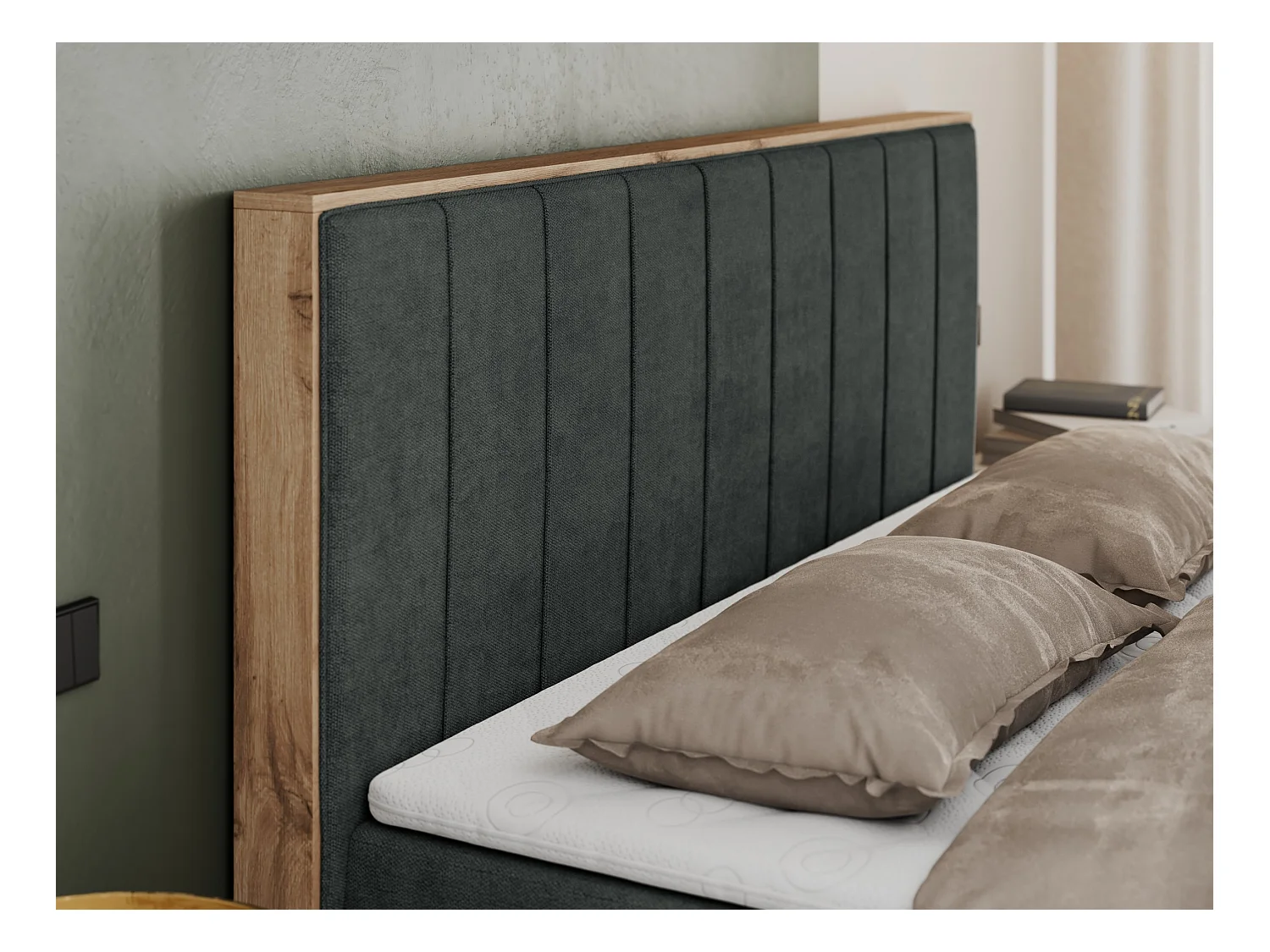 Boxspringbett BELLISSIMO - mit gestepptem Kopfteil, Polsterbett mit zwei Bettkästen, Multipocket-Matratze - 140x200 cm - H3 - Dunkelgrau Strukture