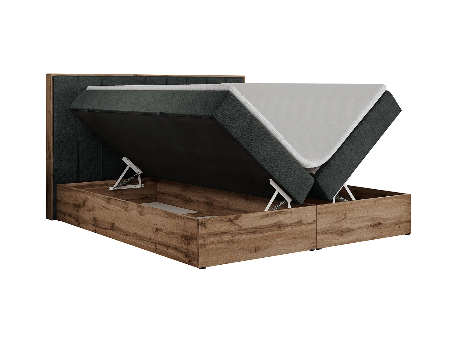 Boxspringbett BELLISSIMO - mit gestepptem Kopfteil, Polsterbett mit zwei Bettkästen, Multipocket-Matratze - 140x200 cm - H3 - Dunkelgrau Strukture