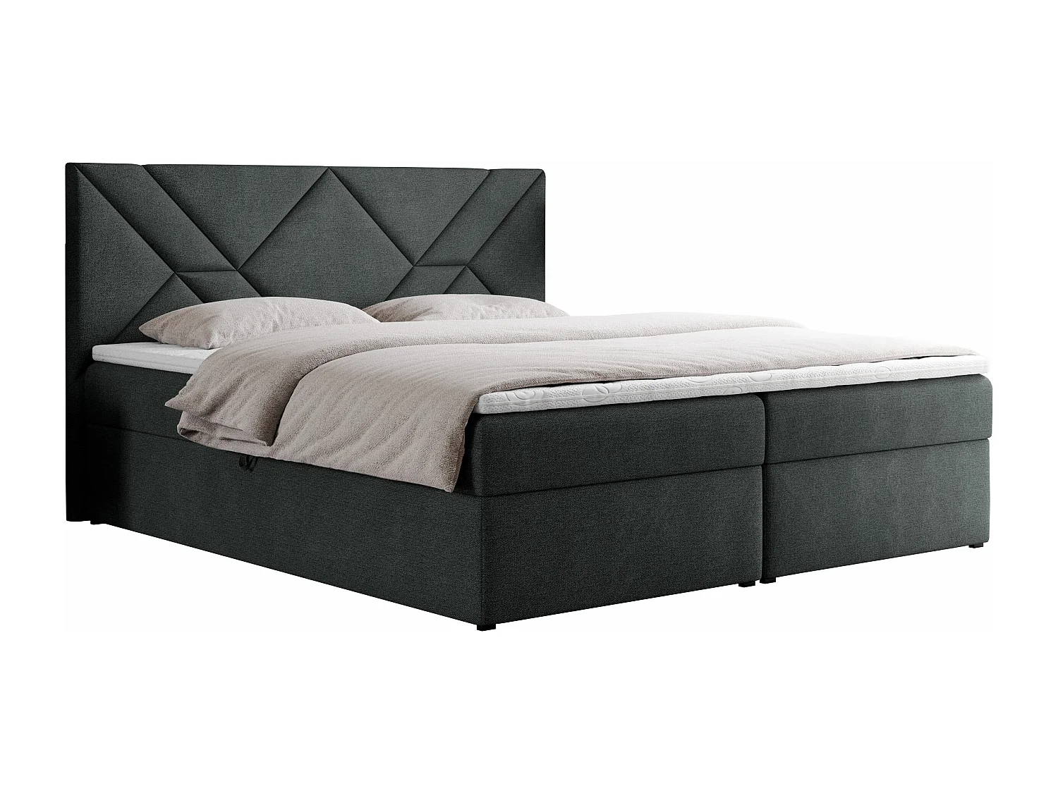 Boxspringbett NEOMI - dekorativem Kopfteil, Polsterbett mit Multipocket-Matratzen, zwei Bettkästen - 140x200 cm - H4 - Hellgrau Strukture