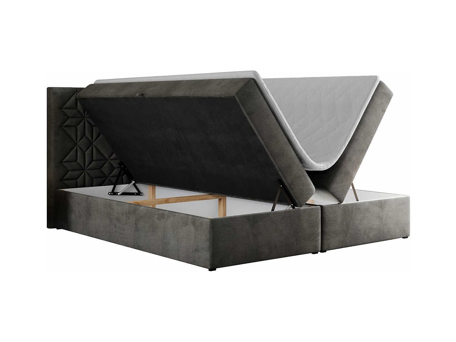 Boxspringbett LEILA - gestepptes Kopfteil,  7 Härtezonen Multipocket-Matratzen, Doppelbett mit Bettkästen - 180x200 cm - H4 - Dunkelgrau Velvet