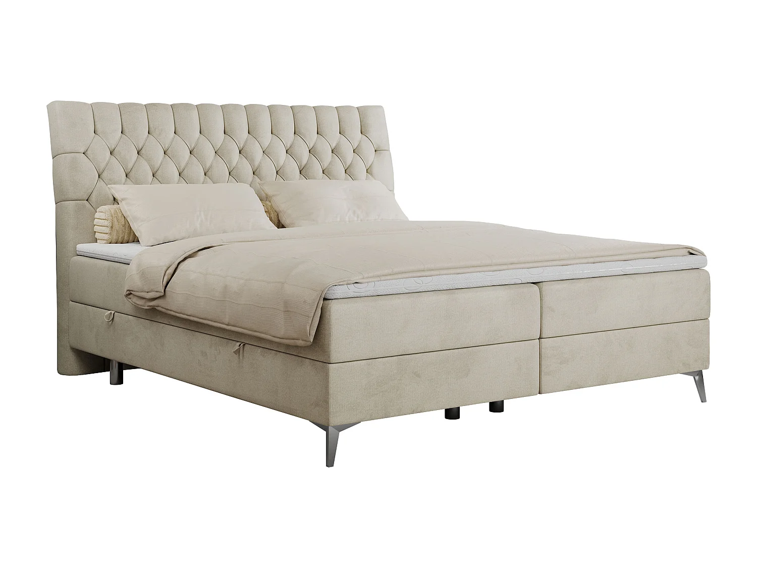 Boxspringbett MILEN - gepolstertes Schlafzimmerbett, zwei Multipocket-Matratze, dekorative hohe Beine - 180x200 cm - H3 - Beige Velvet