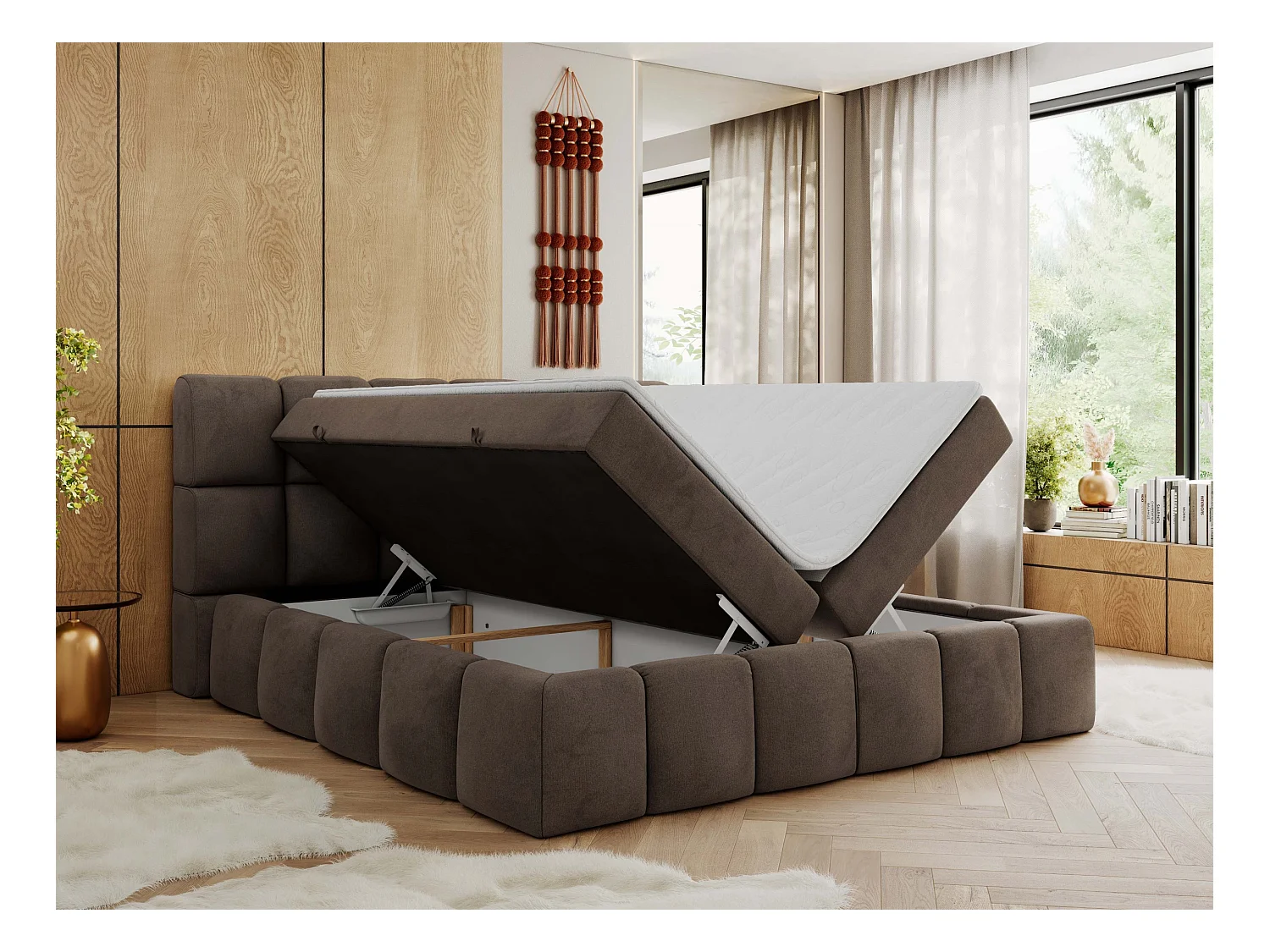 Boxspringbett NIRA - dekorativ kopfteil, Bettkästen und Multipocket-Matratze, Doppelbett für Schlafzimmer - 120x200 cm - H4 - Braun Velvet