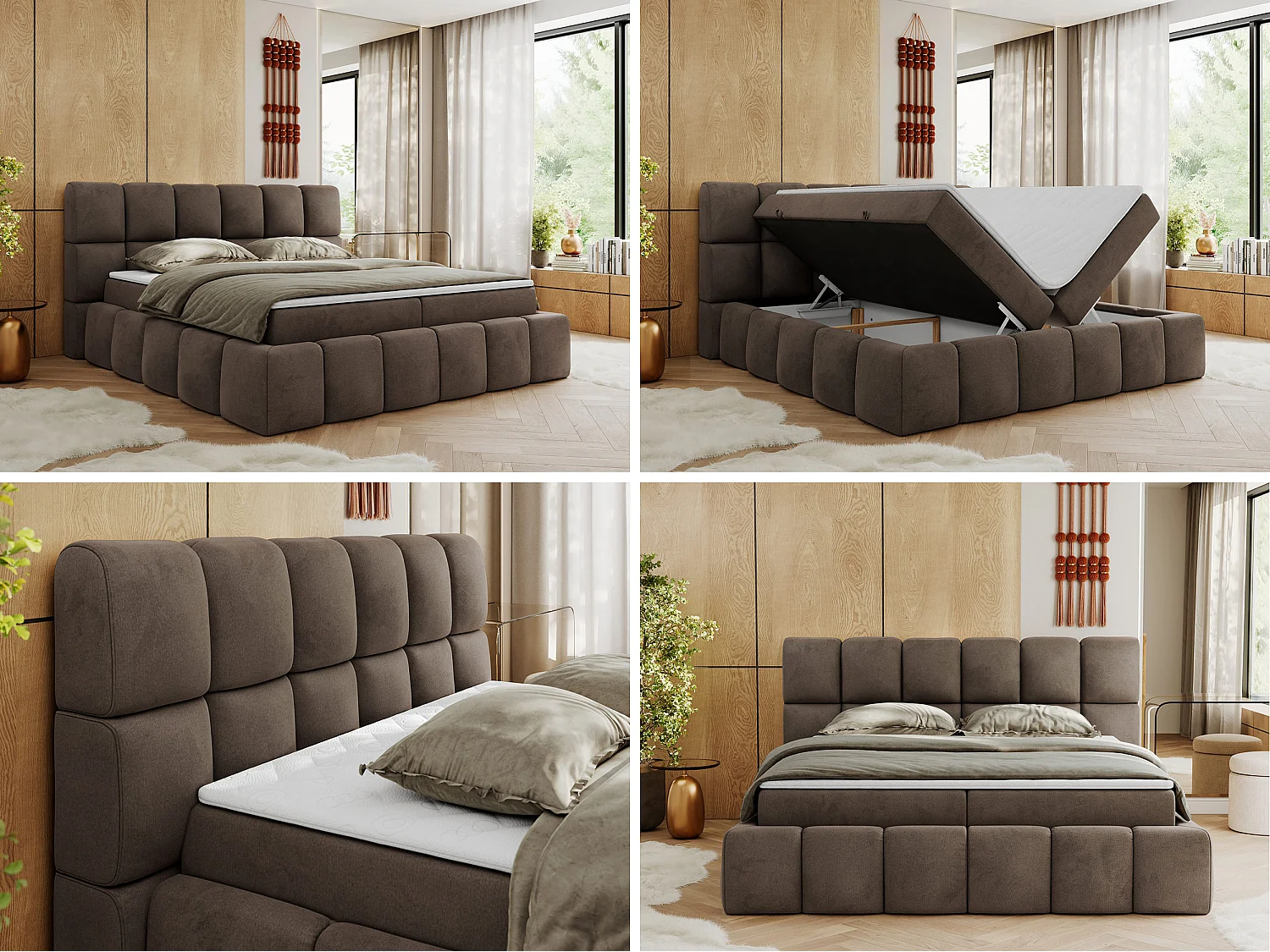 Boxspringbett NIRA - dekorativ kopfteil, Bettkästen und Multipocket-Matratze, Doppelbett für Schlafzimmer - 120x200 cm - H4 - Braun Velvet