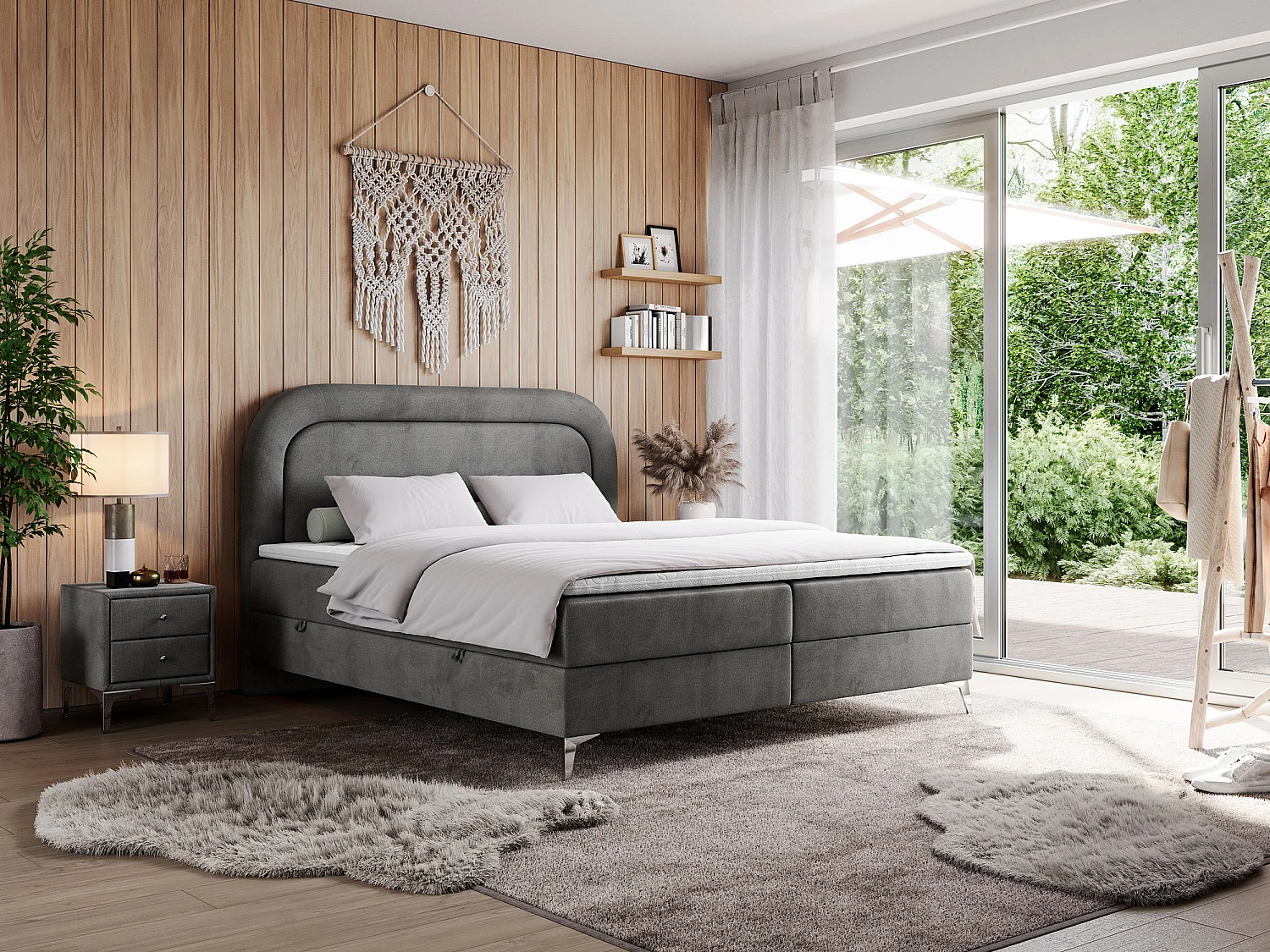 Boxspringbett EIRA - Polsterbett mit Stauraum, Set mit Kopfteil und Multipocket-Matratze, Metallbeine - 180x200 cm - H3 - Dunkelgrau Velvet