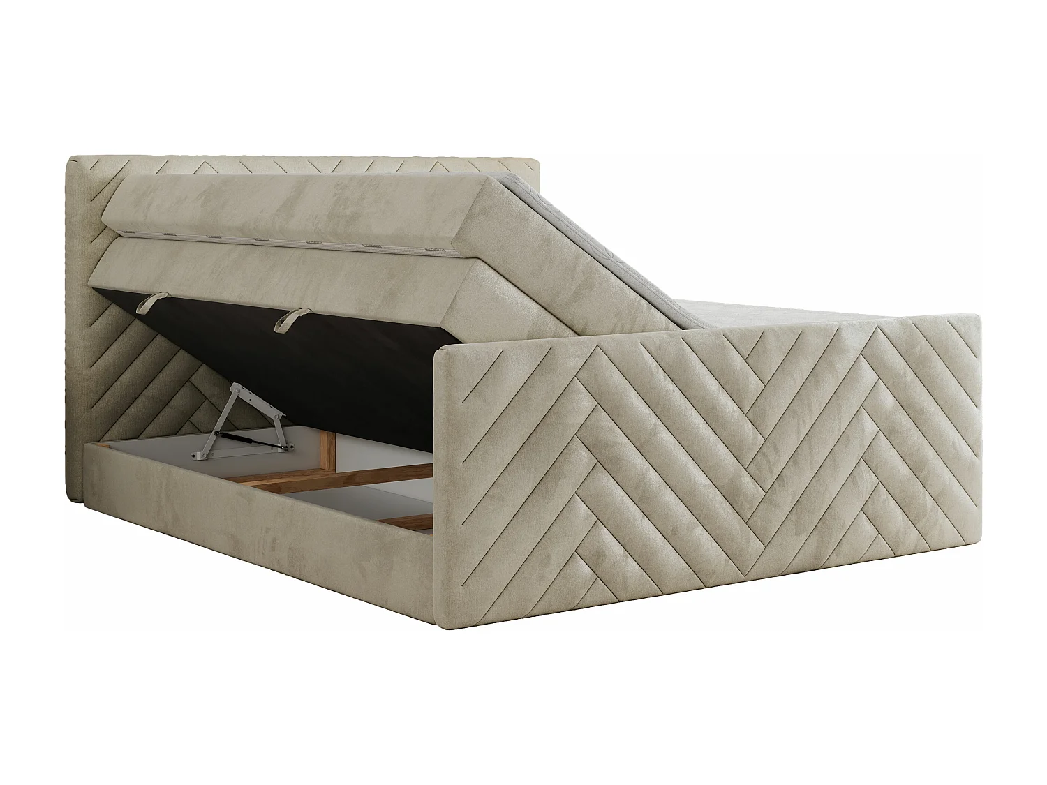 Boxspringbett PARIS KING DUO - dekorative Kopfstütze und Front, zwei Multipocket-Matratze mit Topper - 120x200 cm - H4 - Beige Velvet