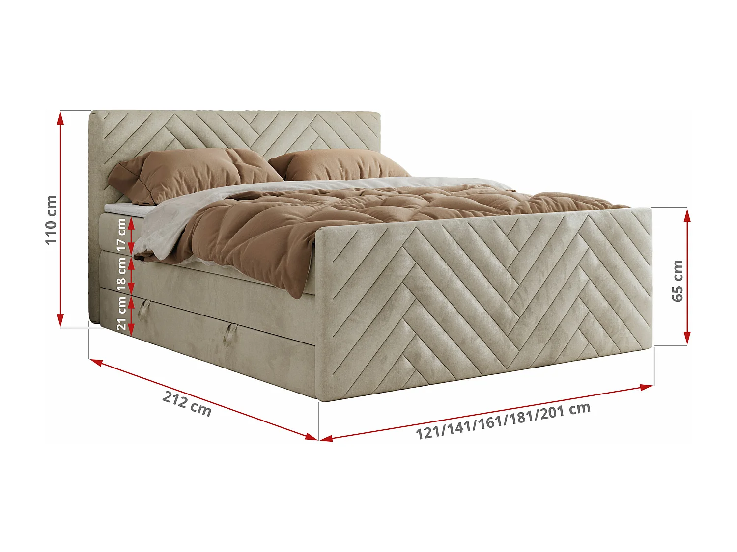 Boxspringbett PARIS KING DUO - dekorative Kopfstütze und Front, zwei Multipocket-Matratze mit Topper - 120x200 cm - H4 - Beige Velvet