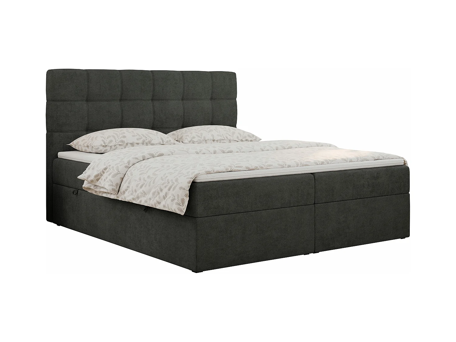 Boxspringbett ERNI - mit gestepptem Kopfteil, Polsterbett, Multipocket-Matratze und Topper, Bettkästen - 120x200 cm - H3 - Dunkelgrau Stukture