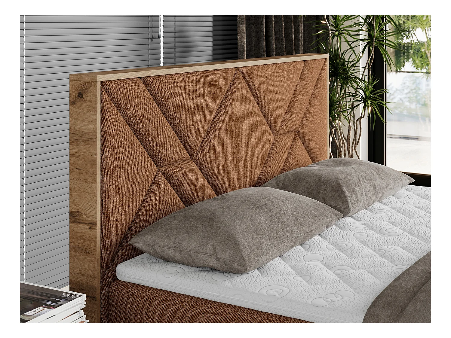 Boxspringbett GUNAR - gepolster kopfteil, Doppelbett mit Multipocket-Matratze, zwei Bettkästen - 200x200 cm - H3 - Orange Strukture