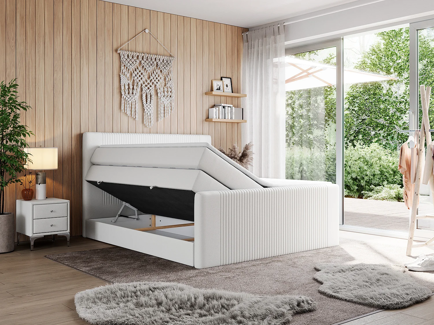 Boxspringbett DOREN KING - mit gesteppter Front und Kopfteil, zwei Multipocket-Matratzen und Topper, Doppelbett - 120x200 cm - H3 - Weiß Kunstleder