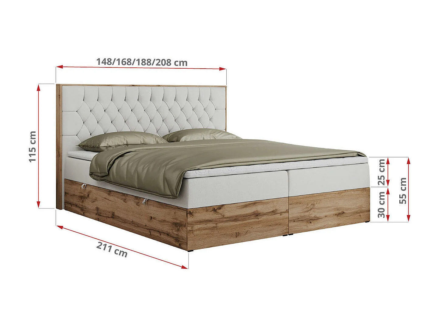 Boxspringbett AMORE - Bett mit Multipocket-Matratze, gesteppte Kopfstütze, Doppelbett für Schlafzimmer - 140x200 cm - H3 - Weiß Kunstleder