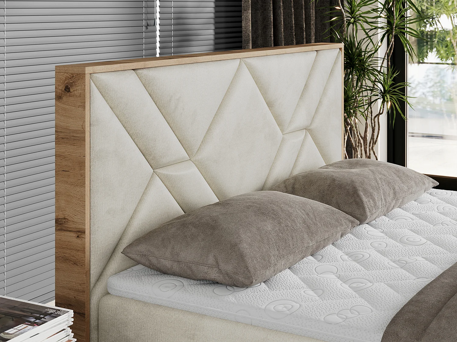 Boxspringbett GUNAR - gepolster kopfteil, Doppelbett mit Multipocket-Matratze, zwei Bettkästen - 200x200 cm - H4 - Beige Velvet