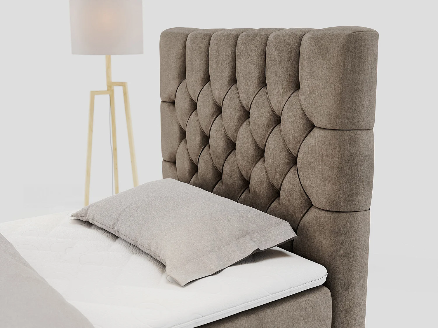 Boxspringbett PERA - Einzelbett mit Kopfstütze, Polsterbett, Multipocket-Matratze, genähtes Kopfteil - 90x200 cm - H3 - Braun Velvet - Rechts Seite