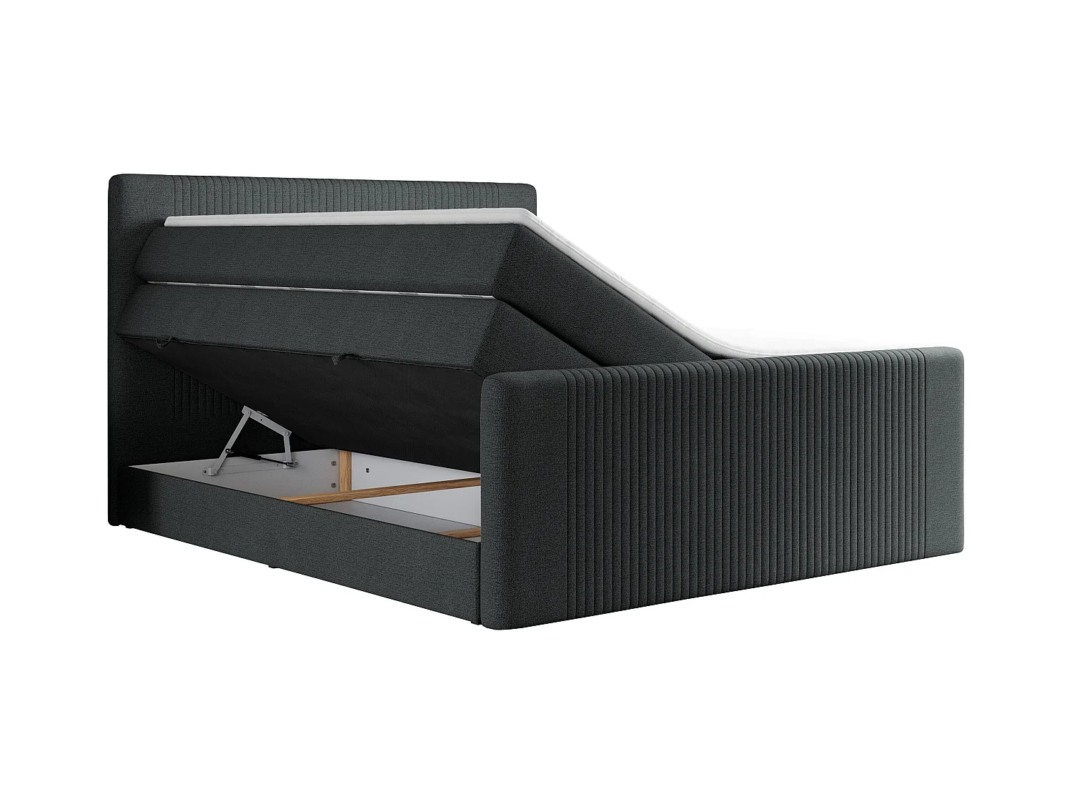 Boxspringbett DOREN KING - mit gesteppter Front und Kopfteil, zwei Multipocket-Matratzen und Topper, Doppelbett - 160x200 cm - H4 - Dunkelgrau Strukture