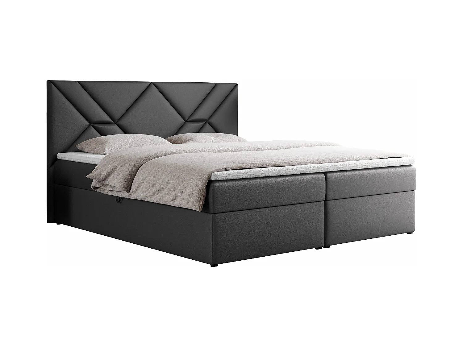 Boxspringbett NEOMI - dekorativem Kopfteil, Polsterbett mit Multipocket-Matratzen, zwei Bettkästen - 200x200 cm - H3 - Hellgrau Strukture