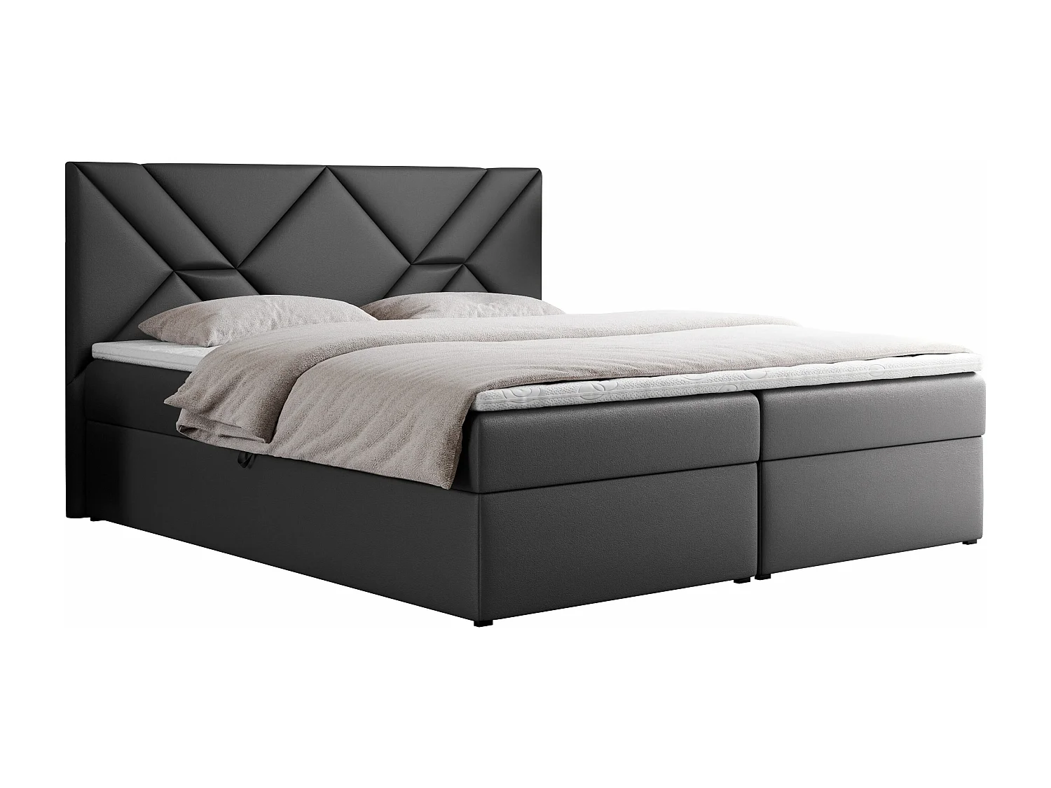 Boxspringbett NEOMI - dekorativem Kopfteil, Polsterbett mit Multipocket-Matratzen, zwei Bettkästen - 200x200 cm - H3 - Hellgrau Strukture