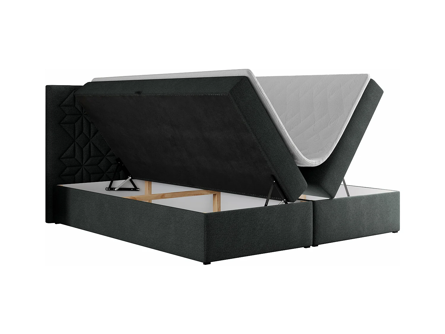 Boxspringbett LEILA - gestepptes Kopfteil,  7 Härtezonen Multipocket-Matratzen, Doppelbett mit Bettkästen - 140x200 cm - H4 - Dunkelgrau Strukture
