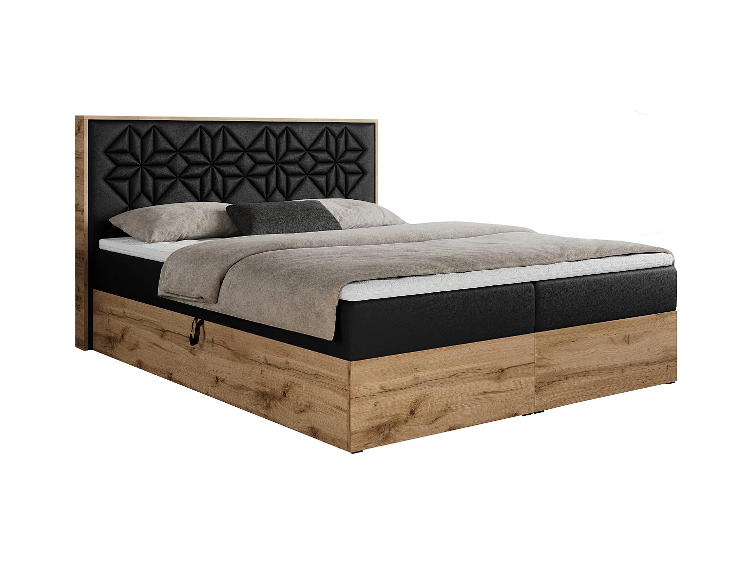 Boxspringbett NESSI - mit hoher Kopfstütze, Multipocket-Matratze und Topper, Doppelbett mit Bettkästen - 200x200 cm - H3 - Schwarz Kunstleder