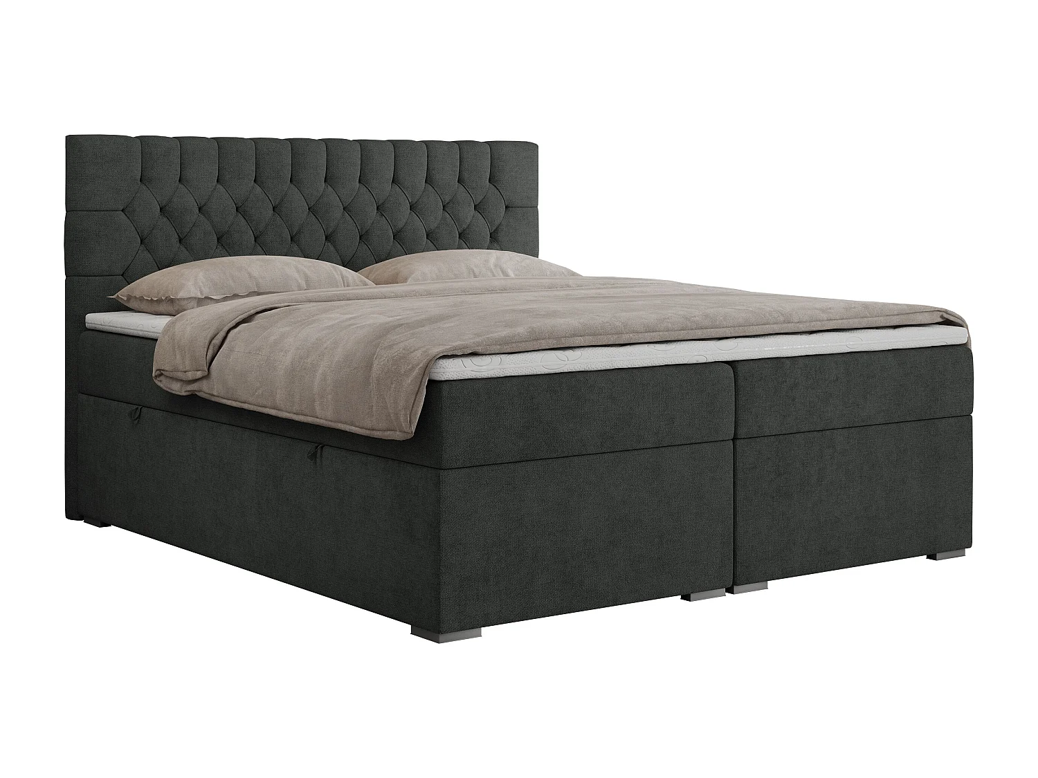 Boxspringbett PERA - gesteppte Kopfstütze, Multipocket-Matratze und Topper, Doppelbett mit Stauraum - 180x200 cm - H3 - Dunkelgrau Strukture