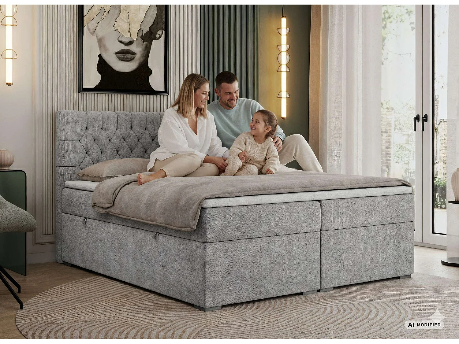 Boxspringbed met hoofdbord H3 + Topper T25 - Donkergrijs Structuurstof - 180x200 - PERA