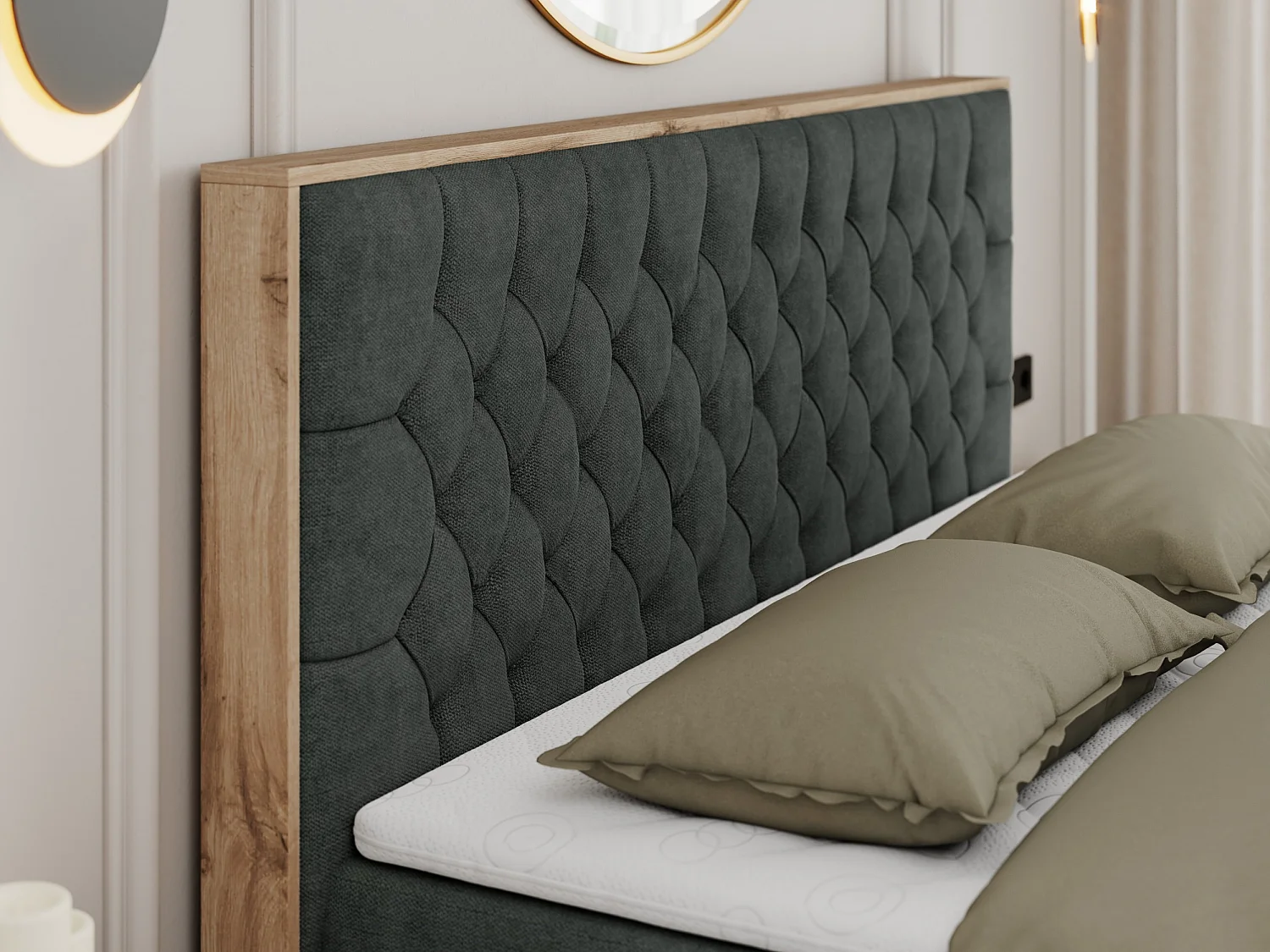 Boxspringbett AMORE - Bett mit Multipocket-Matratze, gesteppte Kopfstütze, Doppelbett für Schlafzimmer - 140x200 cm - H4 - Dunkelgrau Strukture