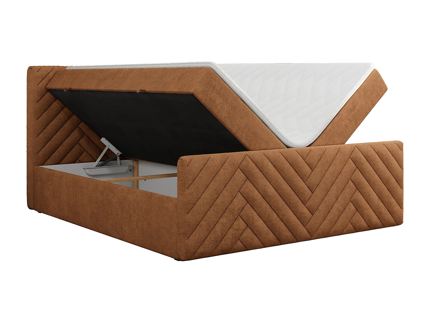 Boxspringbett PARIS DUO - Polsterbett mit genähtem Kopfteil und Frontplatte, Doppelbett, zwei Bettkästen - 120x200 cm - H4 - Orange Strukture