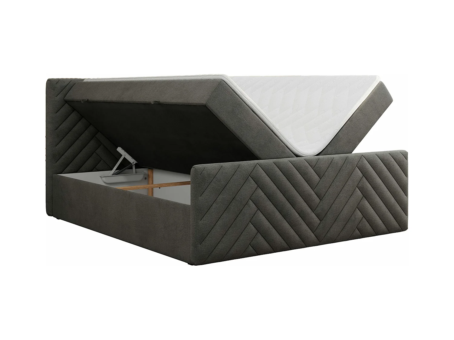 Boxspringbett PARIS DUO - Polsterbett mit genähtem Kopfteil und Frontplatte, Doppelbett, zwei Bettkästen - 180x200 cm - H4 - Dunkelgrau Velvet