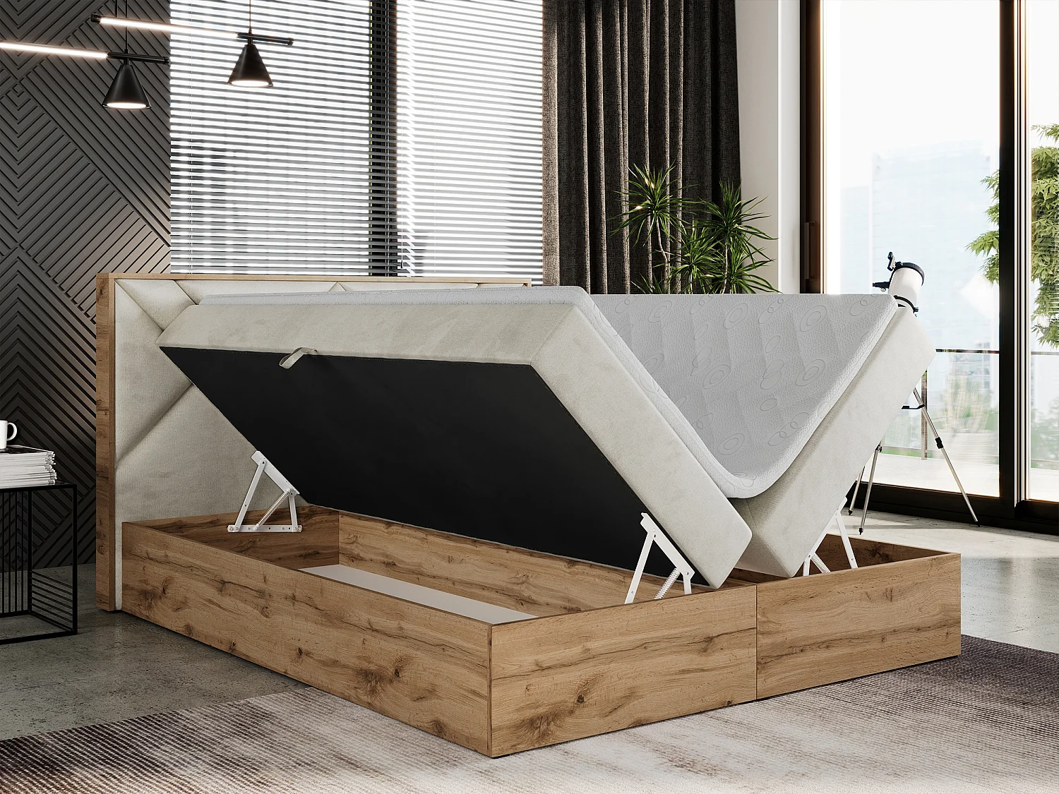 Boxspringbett GUNAR - gepolster kopfteil, Doppelbett mit Multipocket-Matratze, zwei Bettkästen - 160x200 cm - H3 - Beige Velvet