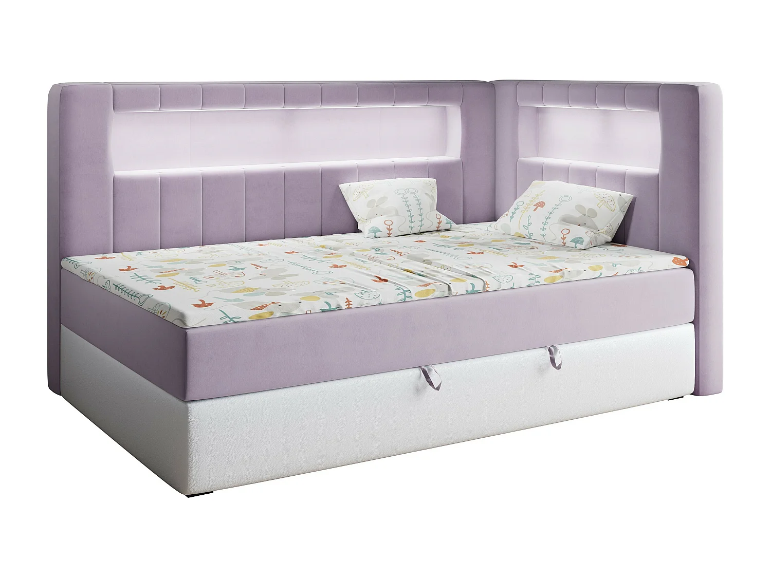 Kinderbett JUNIOR GOLD 3 - Einzelbett mit Matratze, LED-Beleuchtung, Bettkasten - 90x200 cm - Rechts Seite