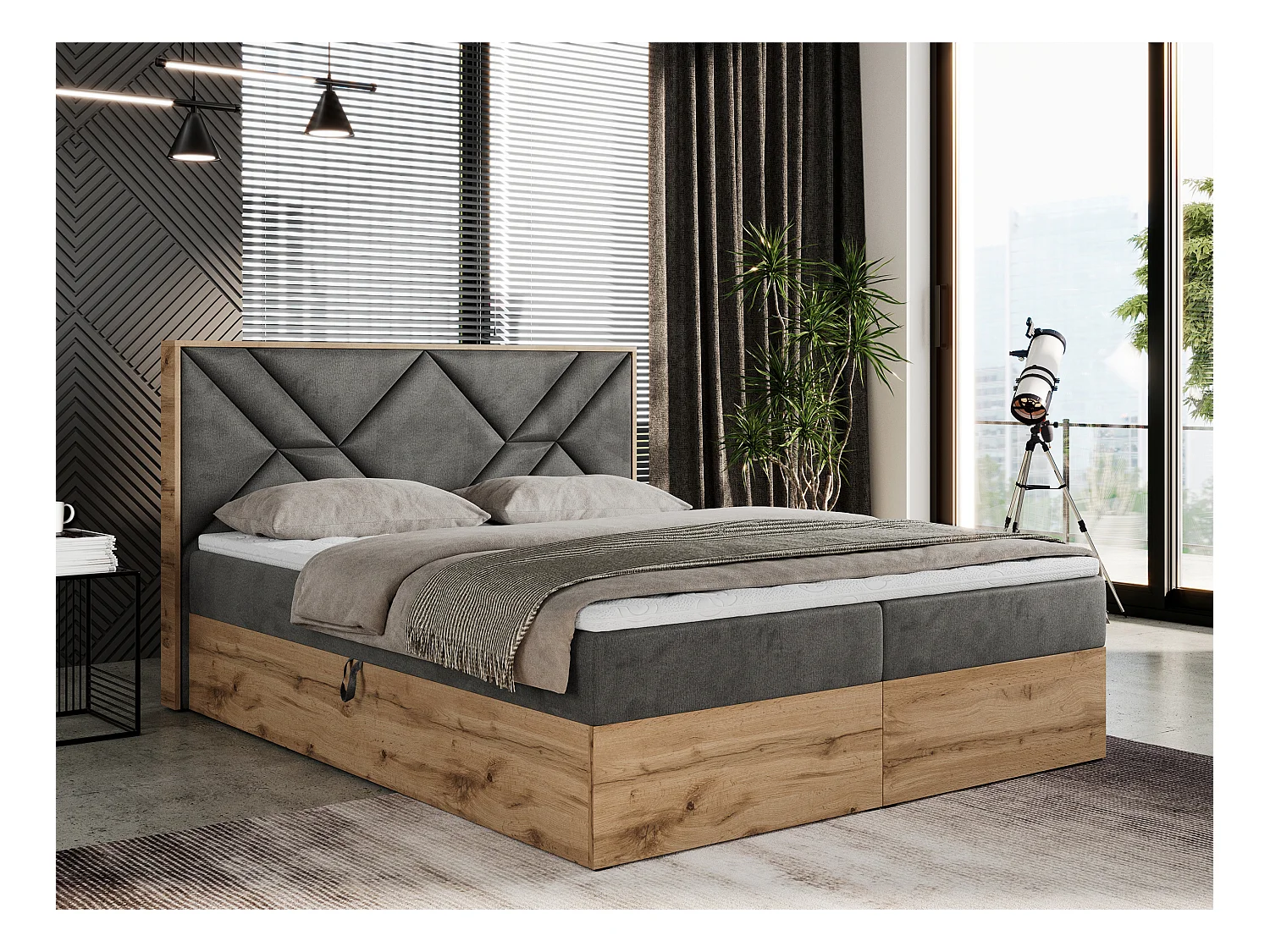 Boxspringbett GUNAR - gepolster kopfteil, Doppelbett mit Multipocket-Matratze, zwei Bettkästen - 160x200 cm - H3 - Dunkelgrau Velvet