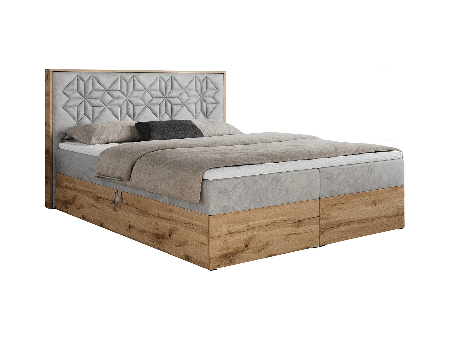 Boxspringbett NESSI - mit hoher Kopfstütze, Multipocket-Matratze und Topper, Doppelbett mit Bettkästen - 140x200 cm - H4 - Hellgrau Velvet
