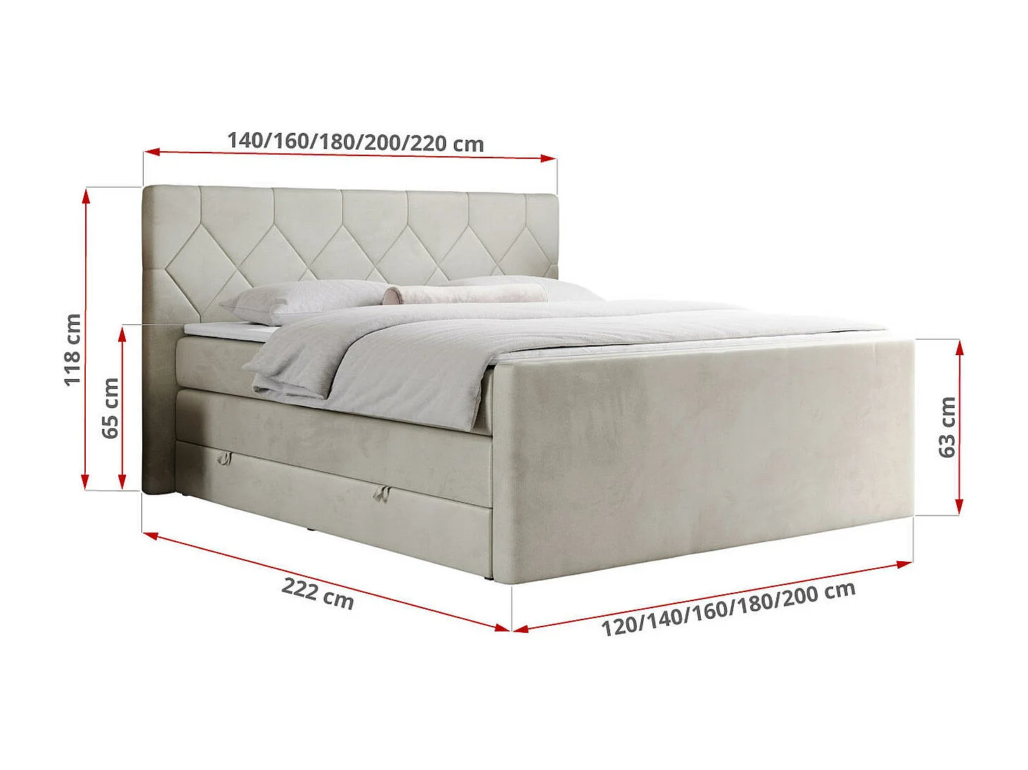 Boxspringbett EIGAR KING - Doppelbett mit genähtem Kopfteil, zwei Multipocket-Matratzen, Polsterbett für Schlafzimmer - 160x200 cm - H4 - Beige Velvet