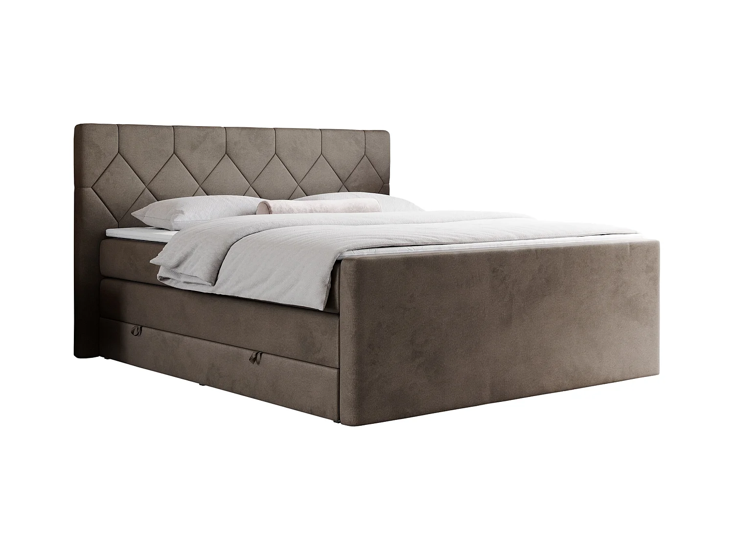 Boxspringbett EIGAR KING - Doppelbett mit genähtem Kopfteil, zwei Multipocket-Matratzen, Polsterbett für Schlafzimmer - 120x200 cm - H3 - Braun Velvet