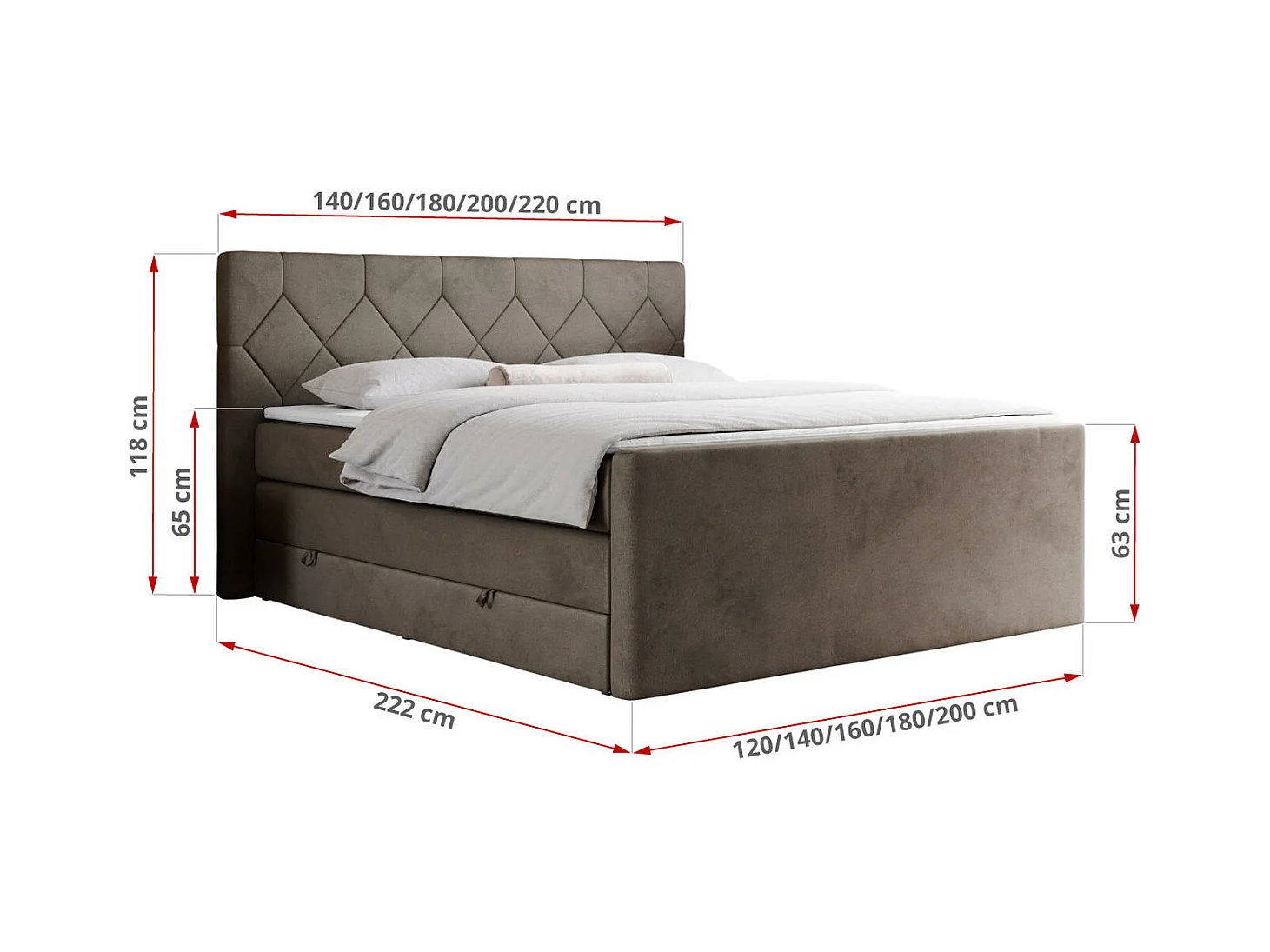 Boxspringbett EIGAR KING - Doppelbett mit genähtem Kopfteil, zwei Multipocket-Matratzen, Polsterbett für Schlafzimmer - 120x200 cm - H3 - Braun Velvet