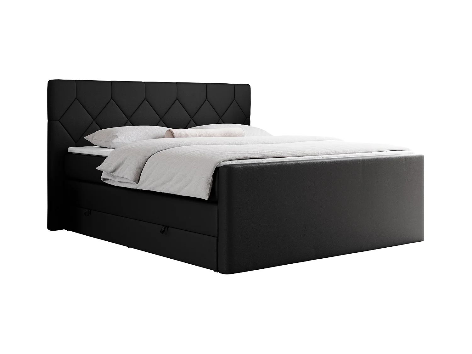 Boxspringbett EIGAR KING - Doppelbett mit genähtem Kopfteil, zwei Multipocket-Matratzen, Polsterbett für Schlafzimmer - 140x200 cm - H3 - Schwarz Kunstleder