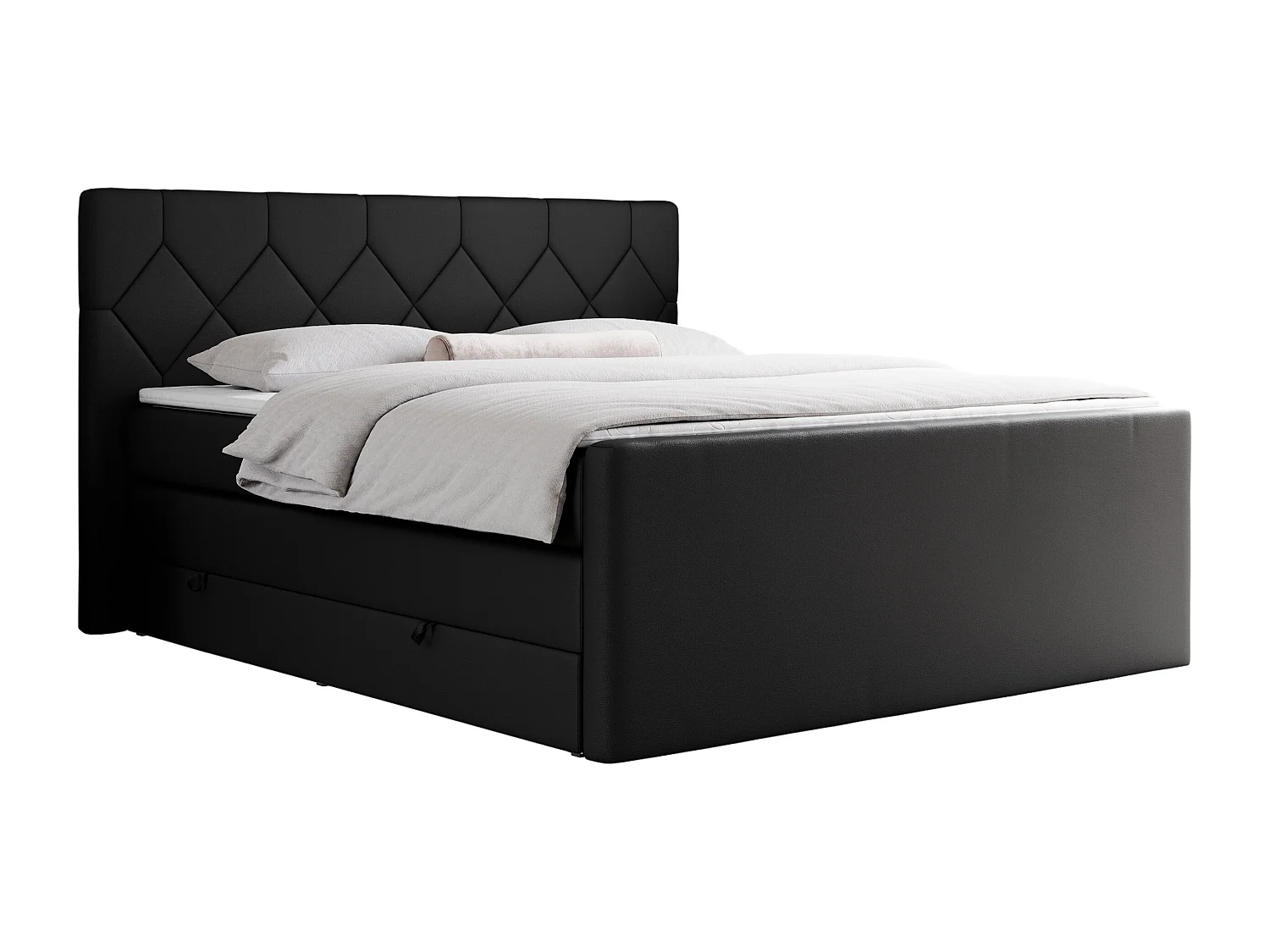 Boxspringbett EIGAR KING - Doppelbett mit genähtem Kopfteil, zwei Multipocket-Matratzen, Polsterbett für Schlafzimmer - 140x200 cm - H3 - Schwarz Kunstleder