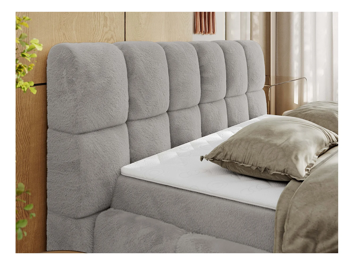Boxspringbett NIRA - dekorativ kopfteil, Bettkästen und Multipocket-Matratze, Doppelbett für Schlafzimmer - 160x200 cm - H3 - Hellgrau Plüsch