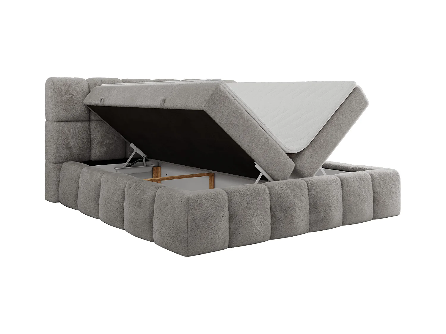 Boxspringbett NIRA - dekorativ kopfteil, Bettkästen und Multipocket-Matratze, Doppelbett für Schlafzimmer - 160x200 cm - H3 - Hellgrau Plüsch