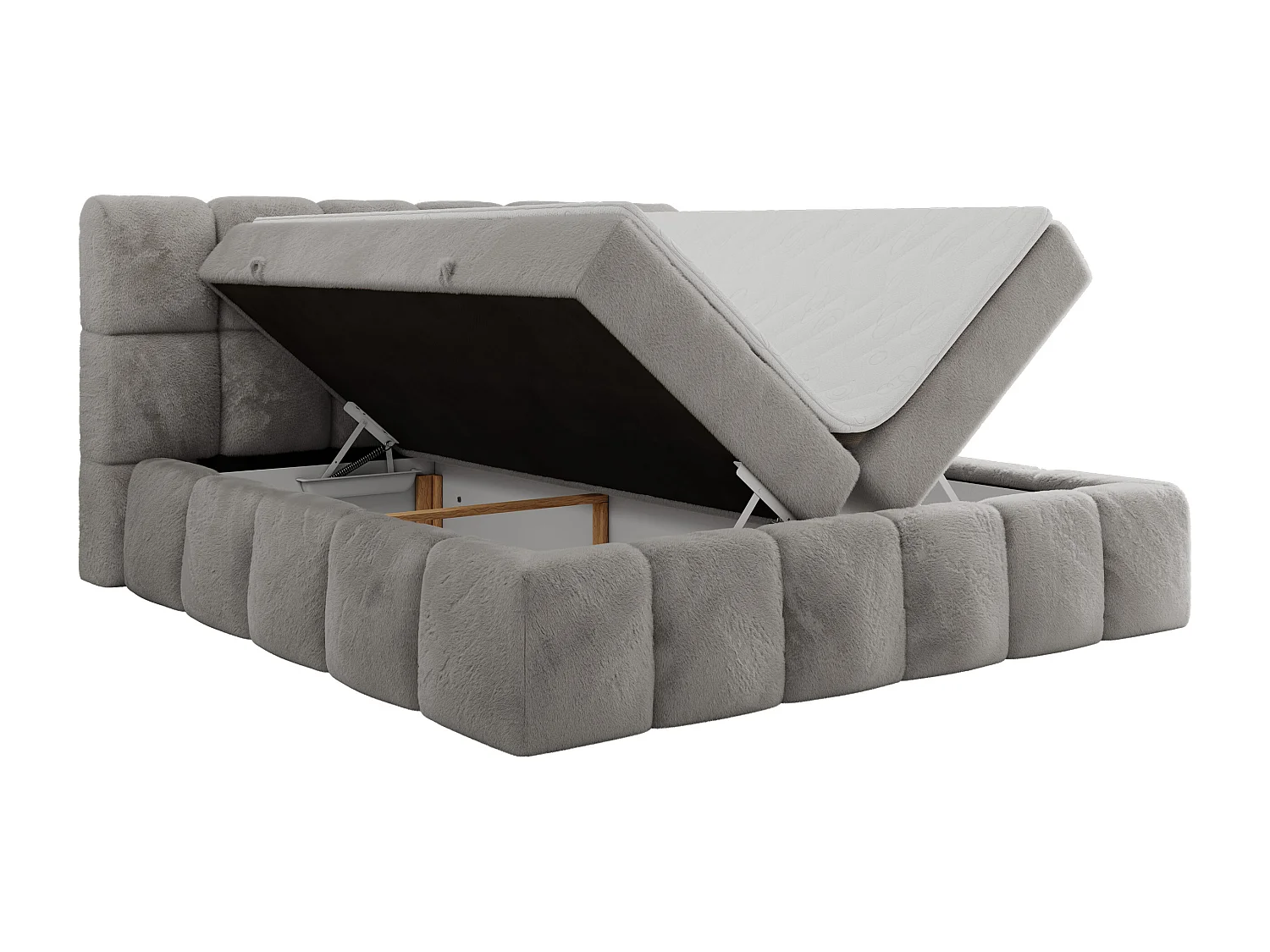 Boxspringbett NIRA - dekorativ kopfteil, Bettkästen und Multipocket-Matratze, Doppelbett für Schlafzimmer - 160x200 cm - H3 - Hellgrau Plüsch