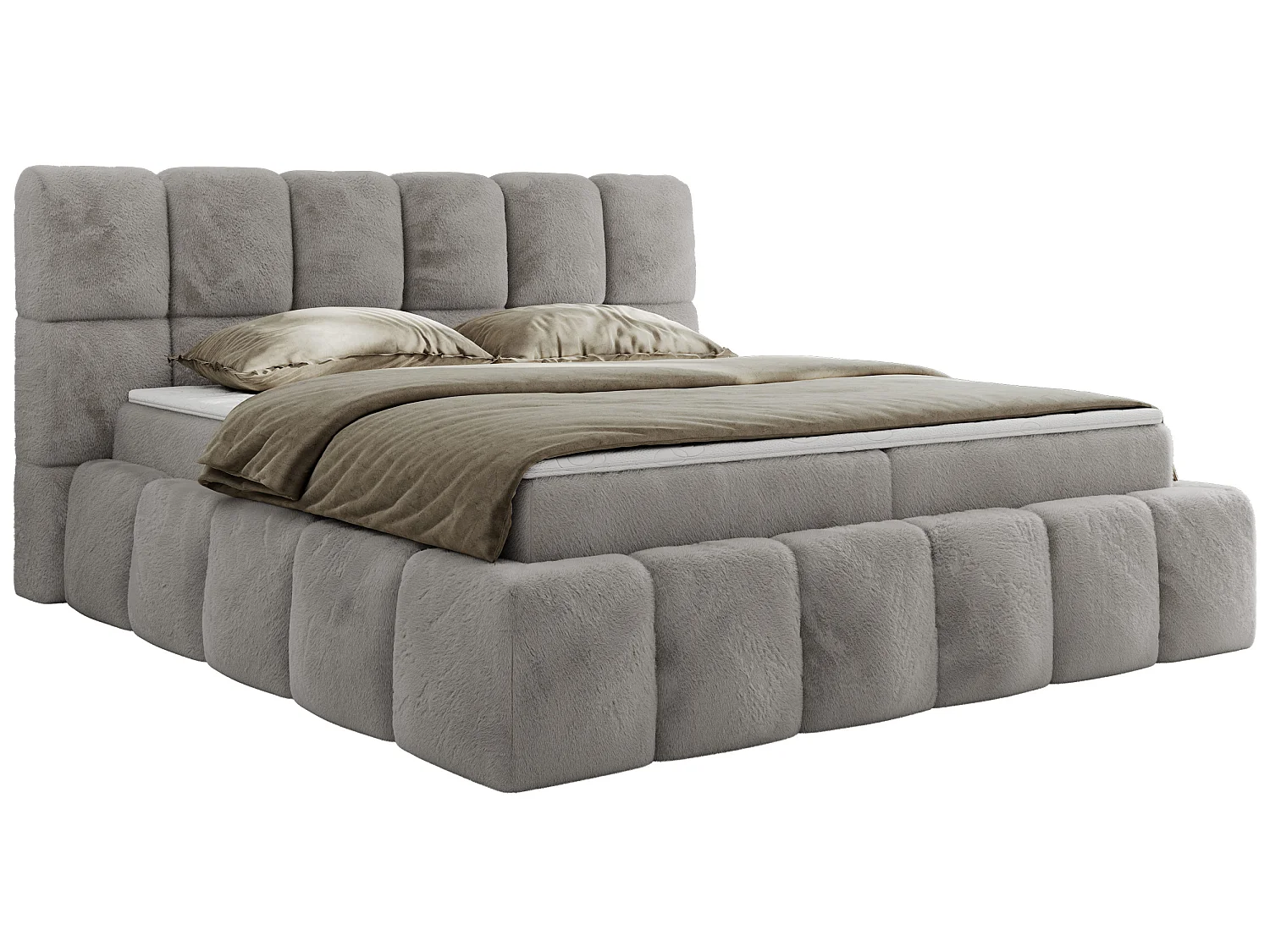 Lit boxspring - Dureté H3 + Topper T25 - Gris clair Peluche - 160x200 - NIRA