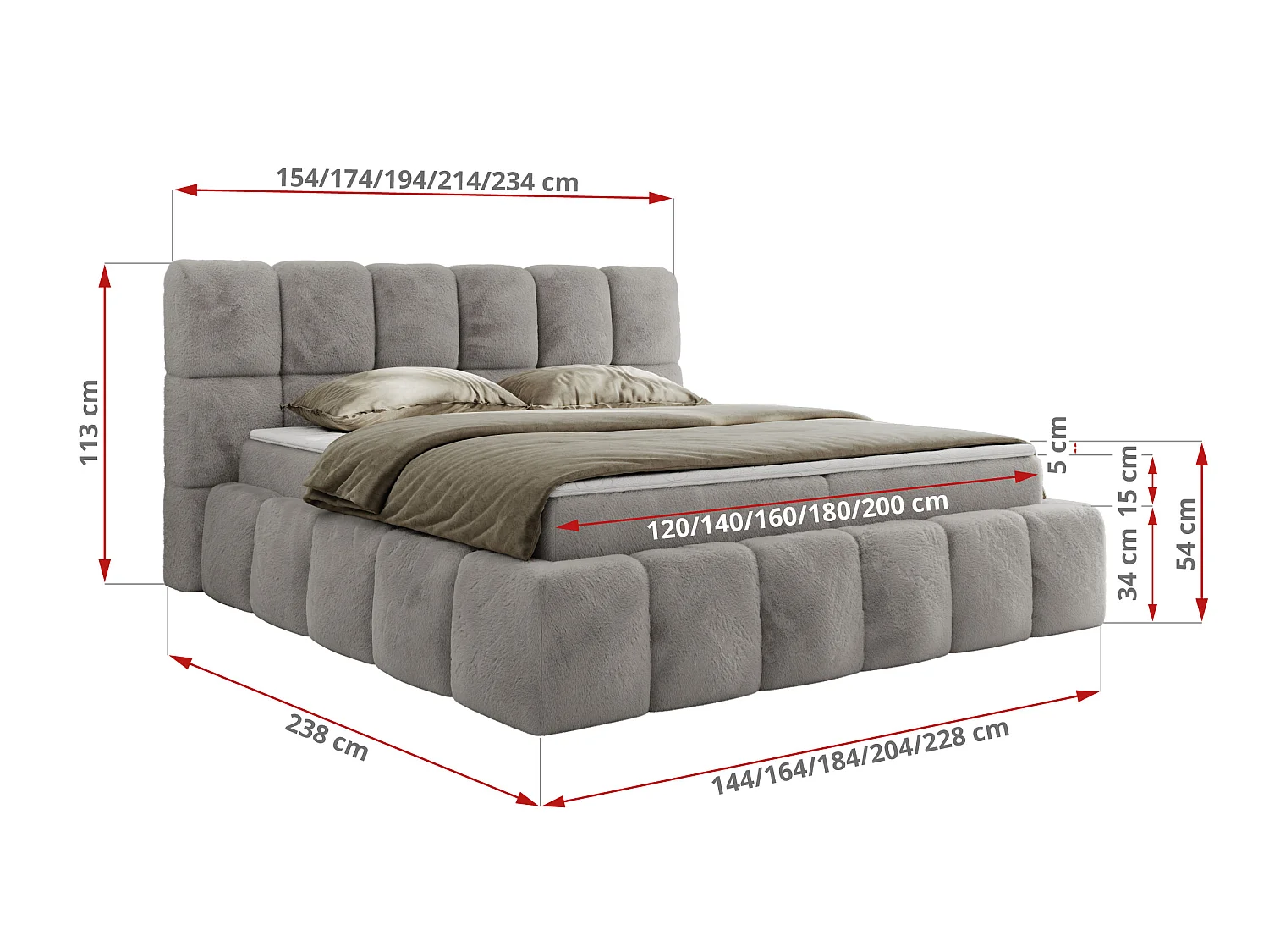 Lit boxspring - Dureté H3 + Topper T25 - Gris clair Peluche - 160x200 - NIRA