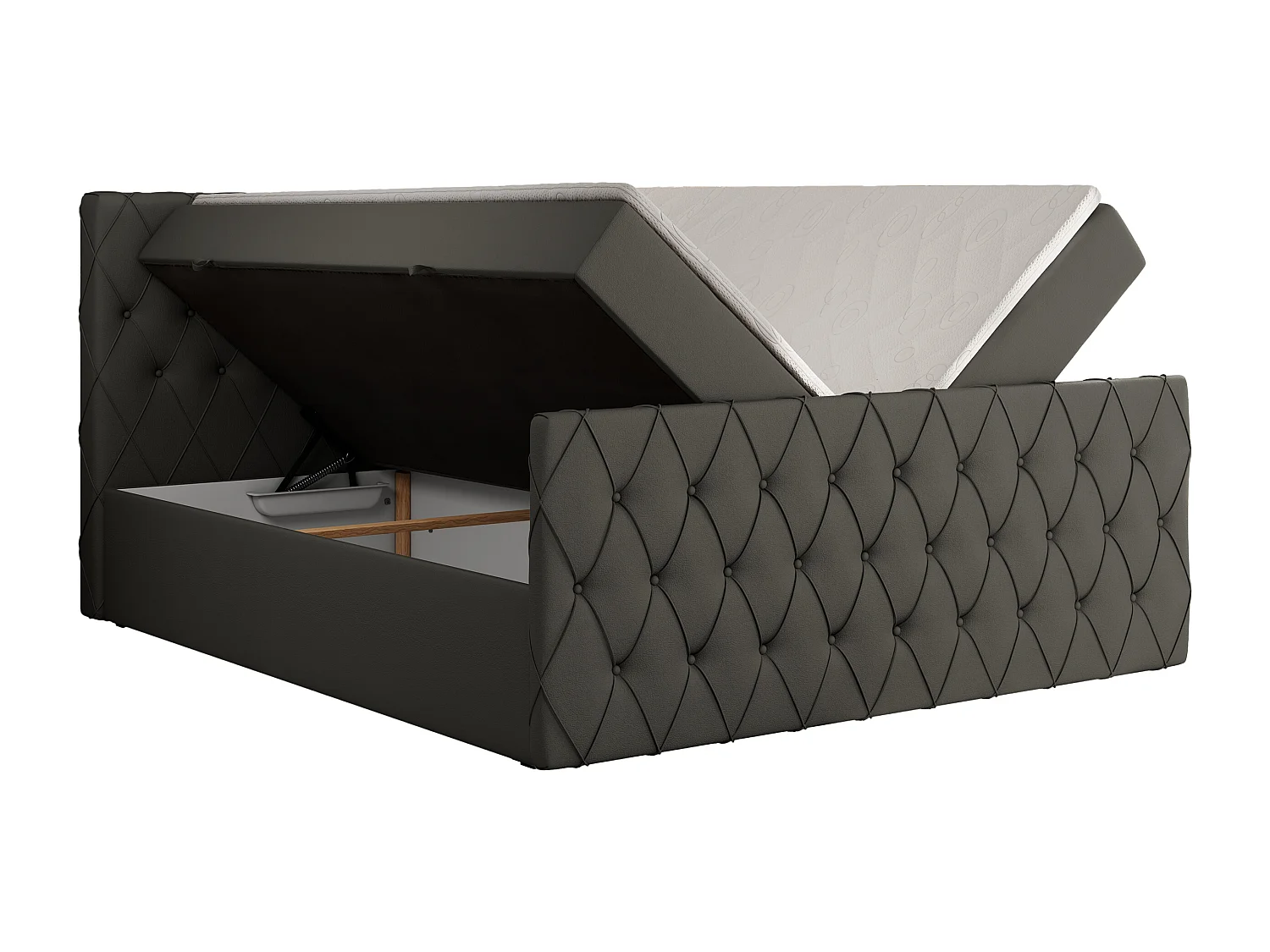 Boxspringbett MIREN DUO - mit gestepptem Kopfteil und Front, Multipocket-Matratze, zwei Bettkästen - 200x200 cm - H3 - Grau Kunstleder