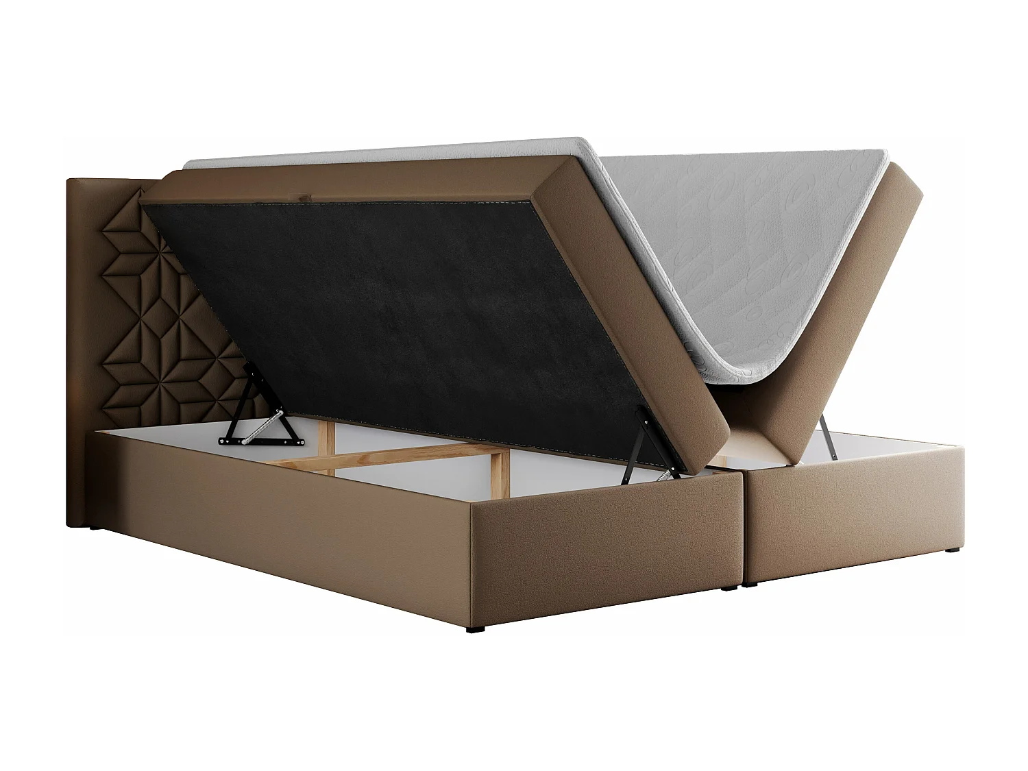 Boxspringbett LEILA - gestepptes Kopfteil,  7 Härtezonen Multipocket-Matratzen, Doppelbett mit Bettkästen - 180x200 cm - H3 - Braun Kunstleder