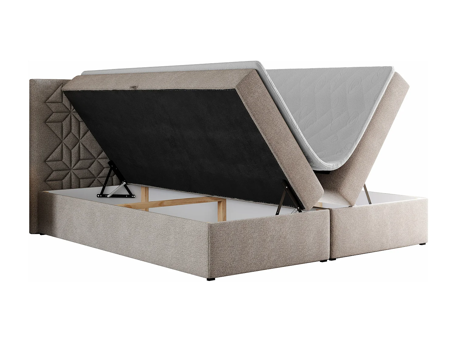 Boxspringbett LEILA - gestepptes Kopfteil,  7 Härtezonen Multipocket-Matratzen, Doppelbett mit Bettkästen - 120x200 cm - H4 - Beige Strukture
