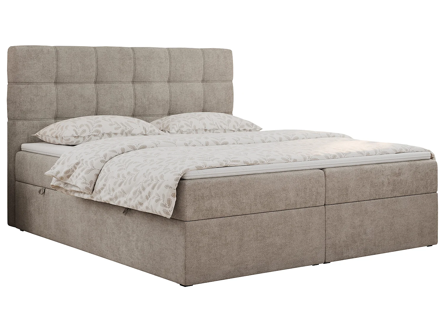 Lit boxspring - Dureté H4 + Topper T25 - Grège Tissu texturé - 140x200 - ERNI