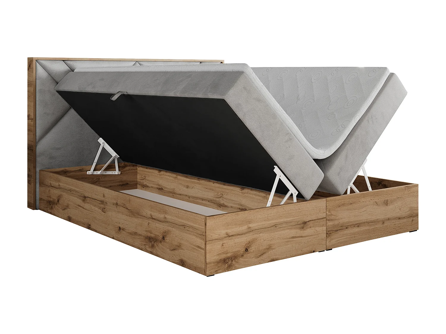 Boxspringbett GUNAR - gepolster kopfteil, Doppelbett mit Multipocket-Matratze, zwei Bettkästen - 160x200 cm - H4 - Hellgrau Velvet