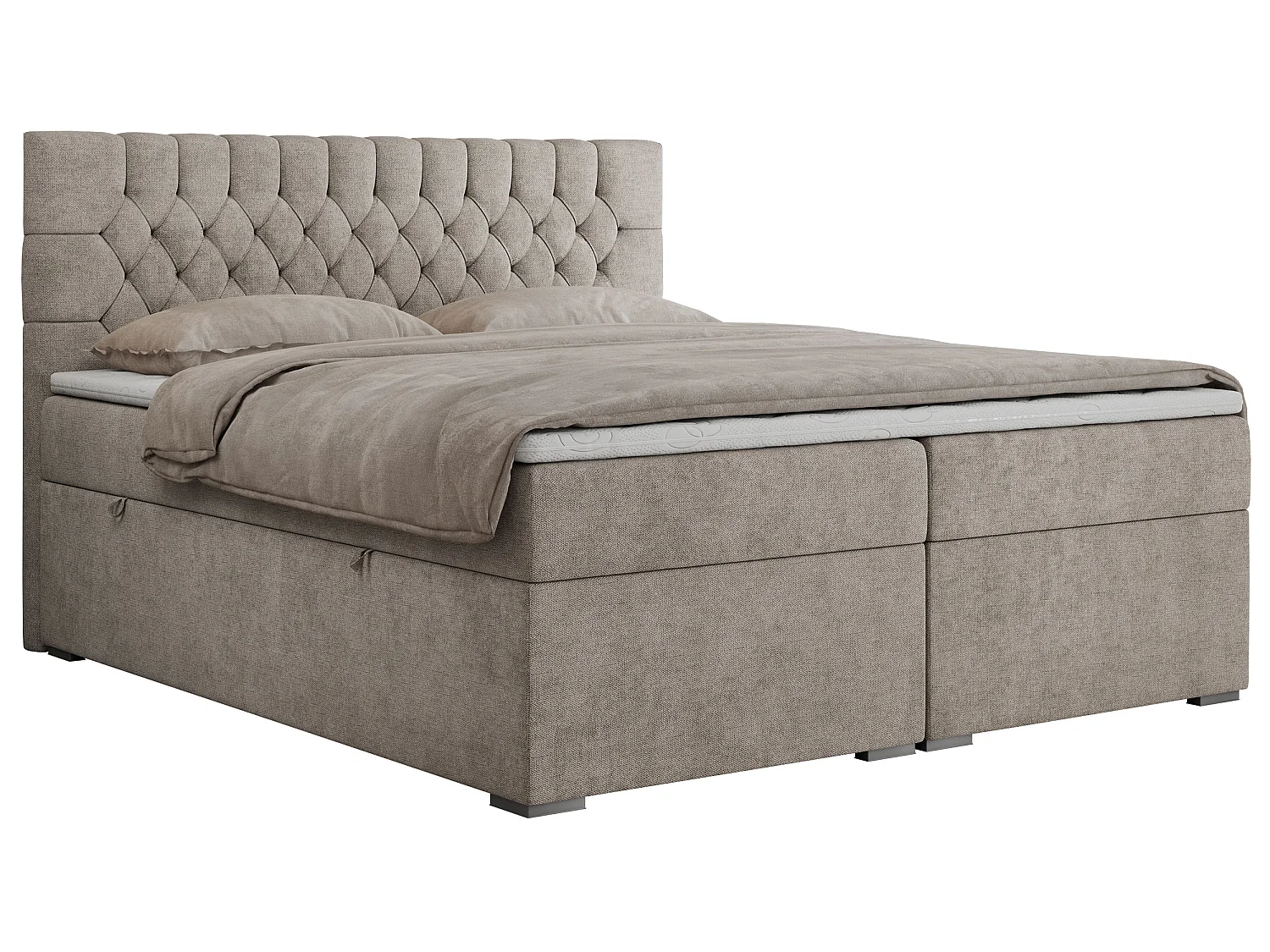 Boxspringbed met hoofdbord H4 + Topper T25 - Greige Structuurstof - 160x200 - PERA