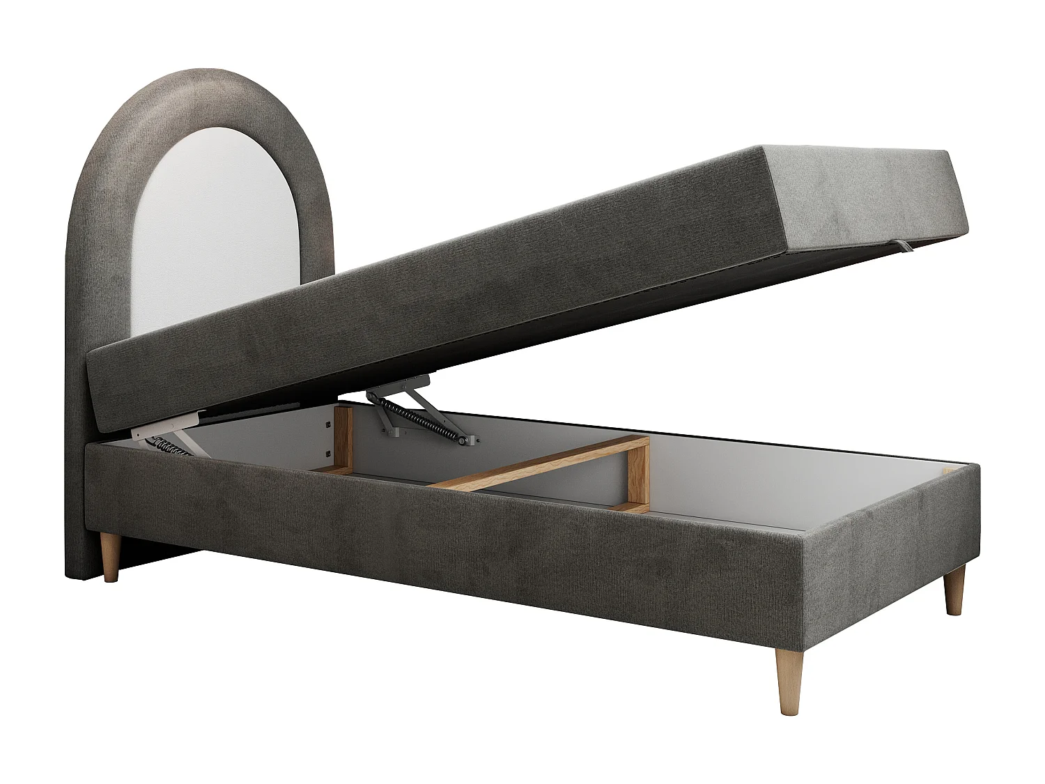 Kinderbett NEST - Boxspringbett für Kinder, mit hohem Kopfteil, Einzelbett mit Stauraum und Matratze - 90x180 cm - Dunkelgrau Velvet