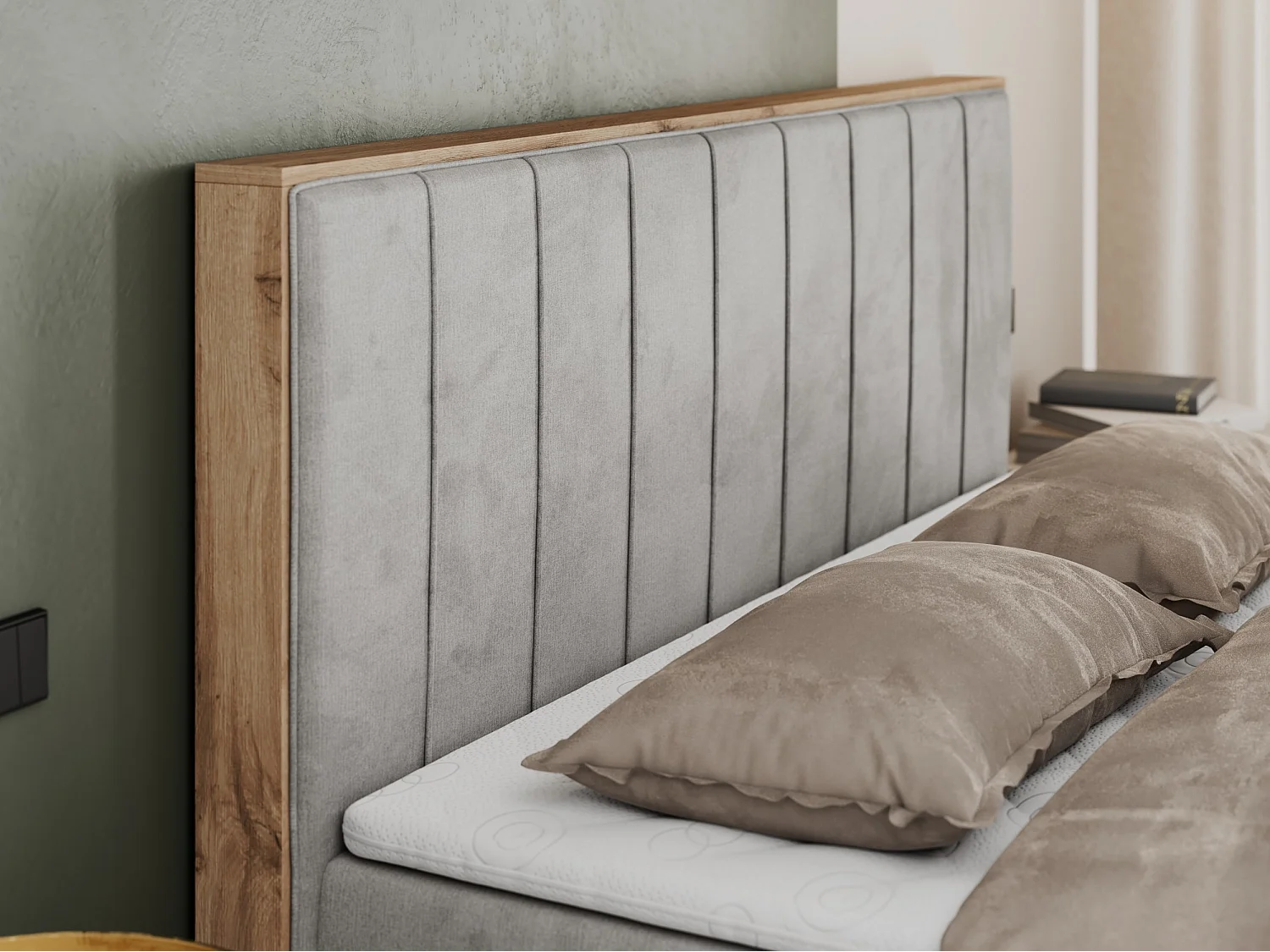 Boxspringbett BELLISSIMO - mit gestepptem Kopfteil, Polsterbett mit zwei Bettkästen, Multipocket-Matratze - 140x200 cm - H4 - Hellgrau Velvet