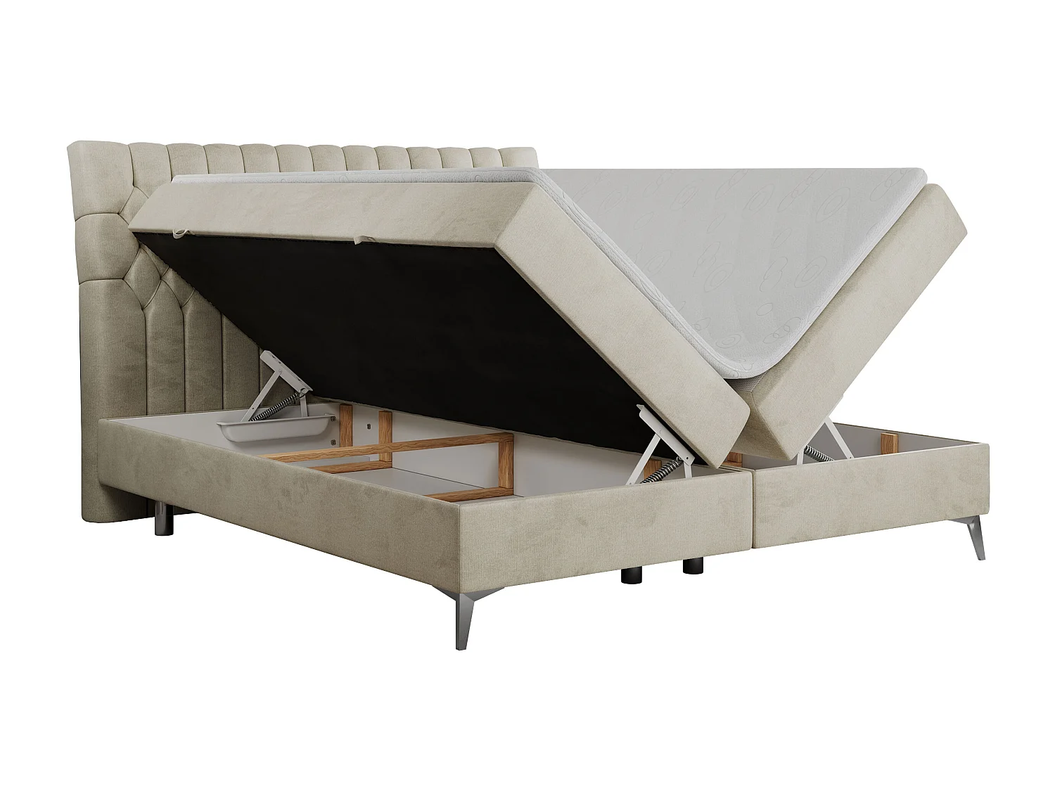 Boxspringbett MILEN - gepolstertes Schlafzimmerbett, zwei Multipocket-Matratze, dekorative hohe Beine - 140x200 cm - H4 - Beige Velvet